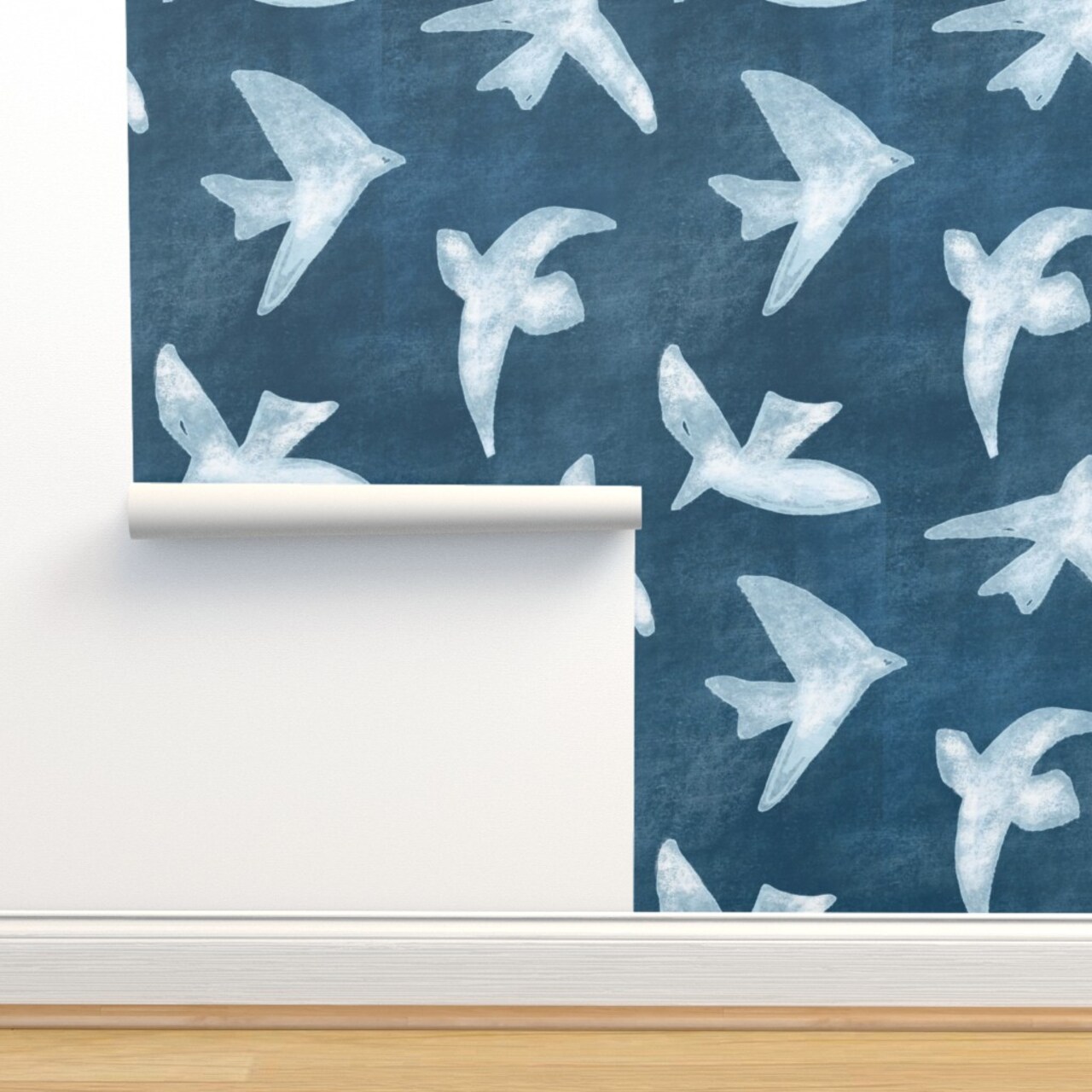 Blue Birds Indigo Shibori Style Seagull Coastal Ocean Bird Custom Removable Wallpaper by Spoonflower Peel & Stick Wallpaper 2FT Wide